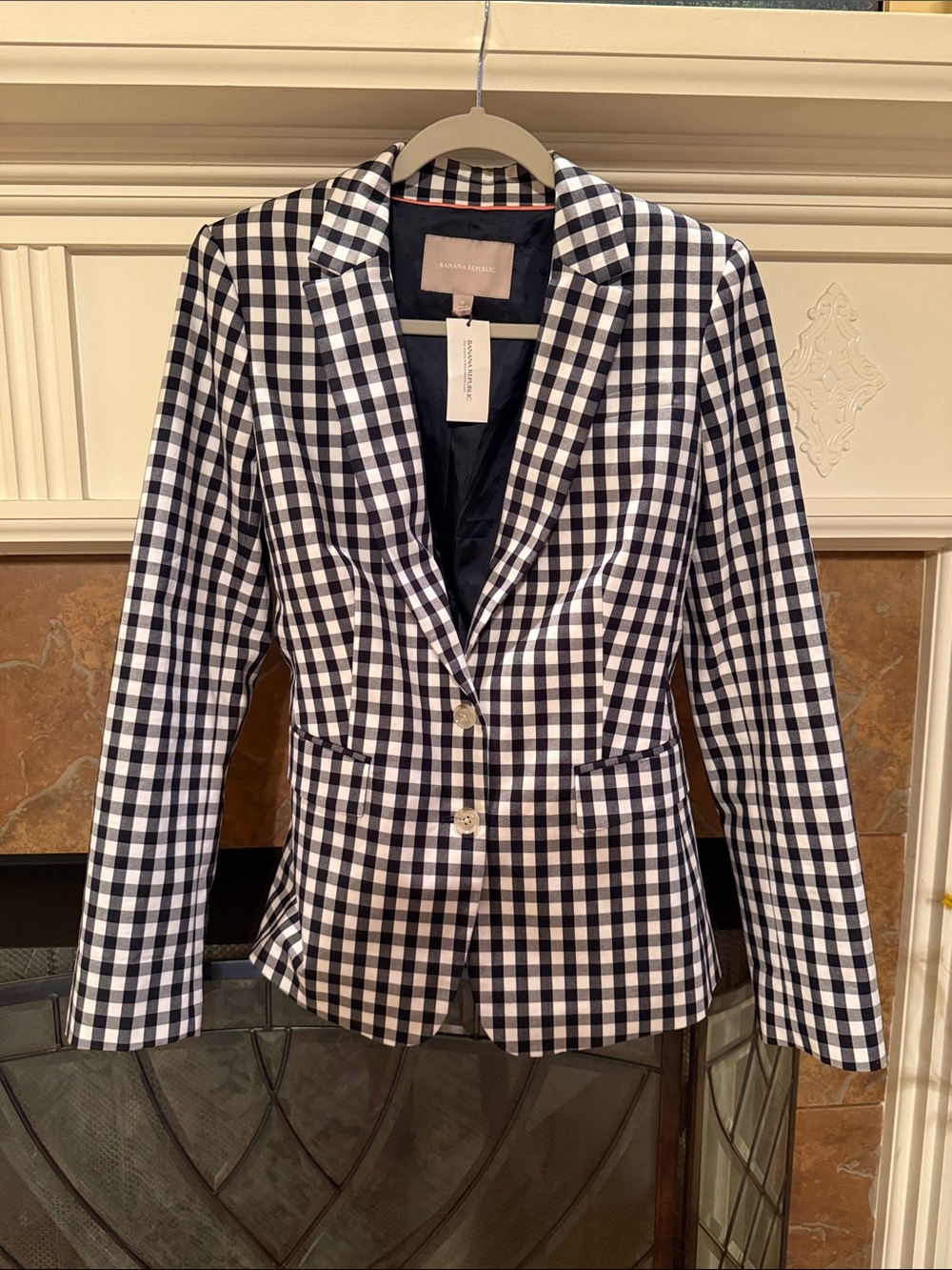 Banana Republic Black and White Gingham Tailored Blazer